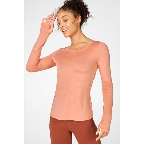Fabletics Womens Orange Workout Gym Training Running Long Sleeve Tee Size XS - Picture 3 of 9